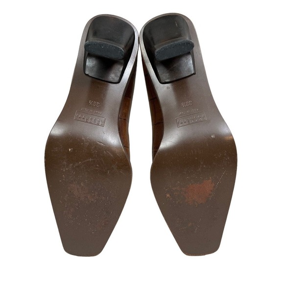 Fratelli Rossetti Pump Heel Brown Leather‎ Embossed Square Toe Women Sz EUR 38.5 - Picture 8 of 16